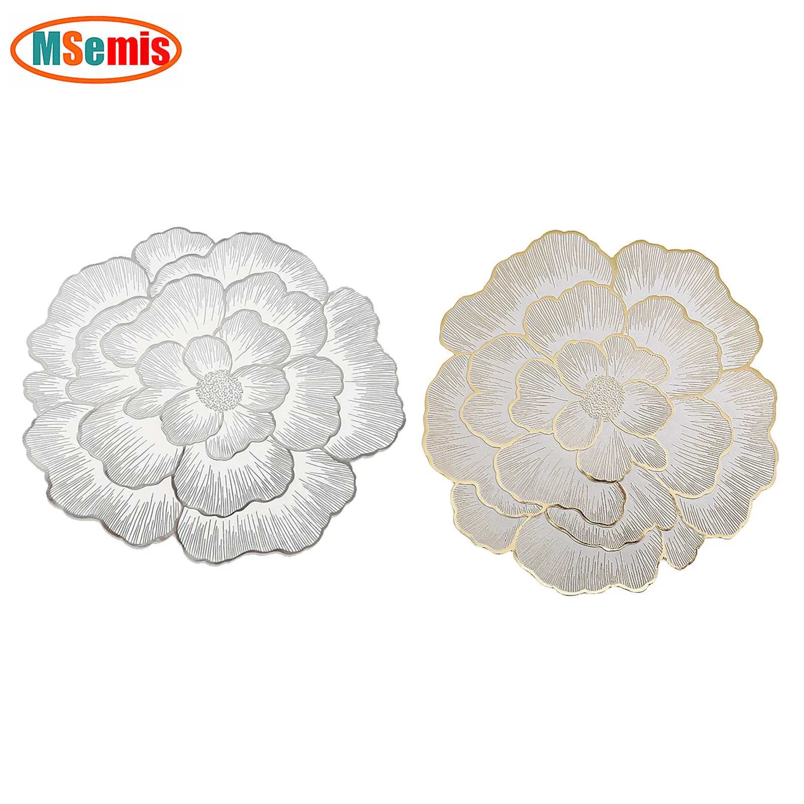 

4Pcs PVC Waterproof Wipeable Mats Insulation Peony Flower Placemat Table Mat Coaster Centerpiece for Wedding Party Home Decor