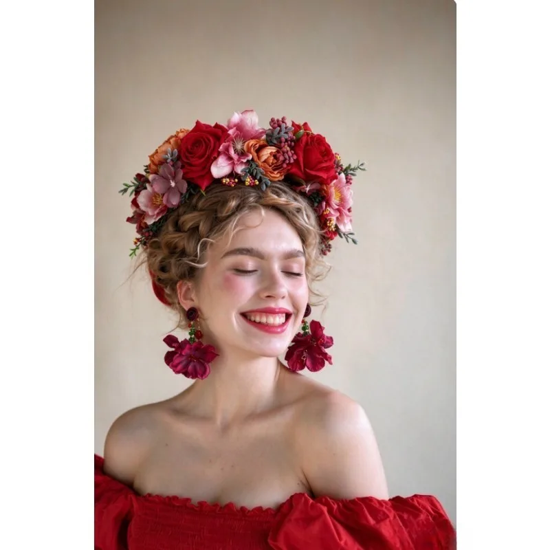 3PCS/Light Natural Floral Headband Earrings & Ring Set – Bohemian Flower Accessories for Bride, Bridesmaid & Wedding