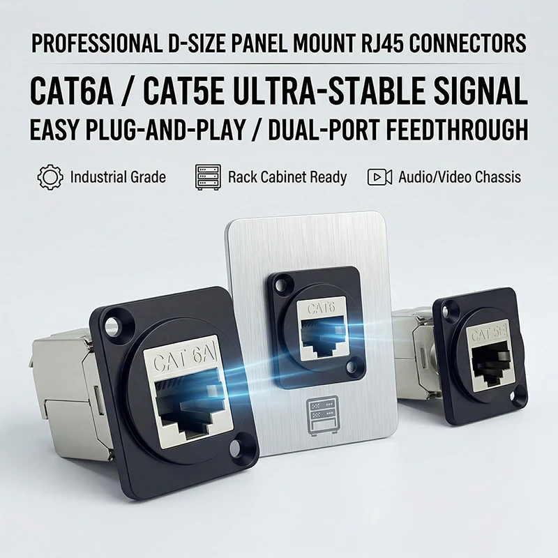 Shielded D-Mount RJ45 Panel Jack – CAT5e/CAT6 High-Speed Ethernet Socket w/ Screw Terminals for CCTV NVR & Security Systems