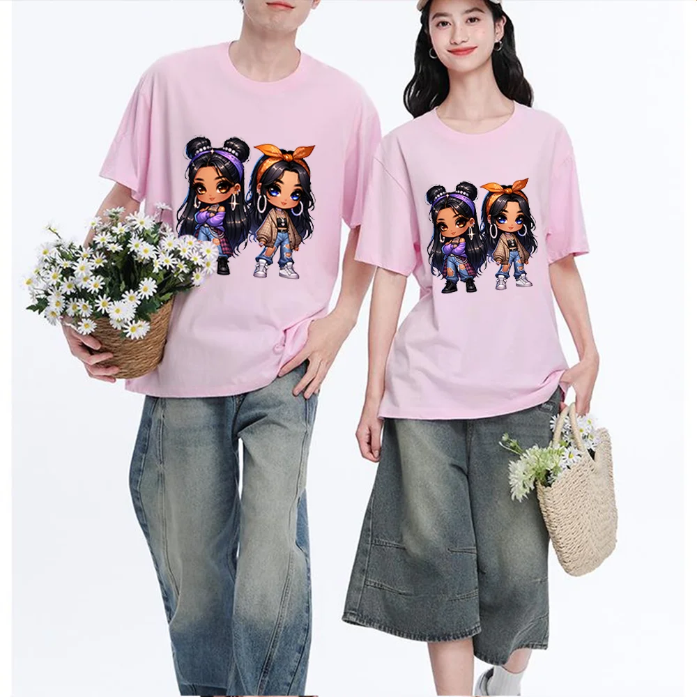 Cute Cartoon Girl Printed T Shirt Cotton S-XXL Personalized Custom Casual Short Sleeve Tee Aesthetic Graphic Top Unisex Fit Brea