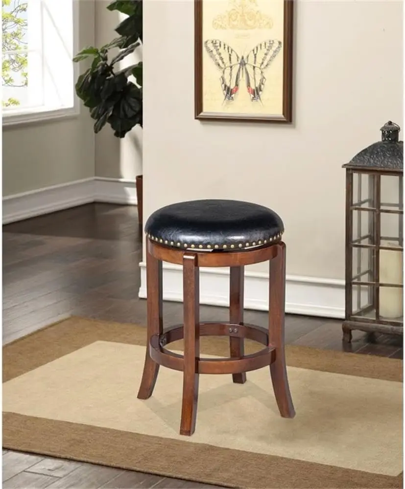 24-Inch Counter Height Swivel Stool in Cappuccino Faux Leather, Durable Rubberwood Frame