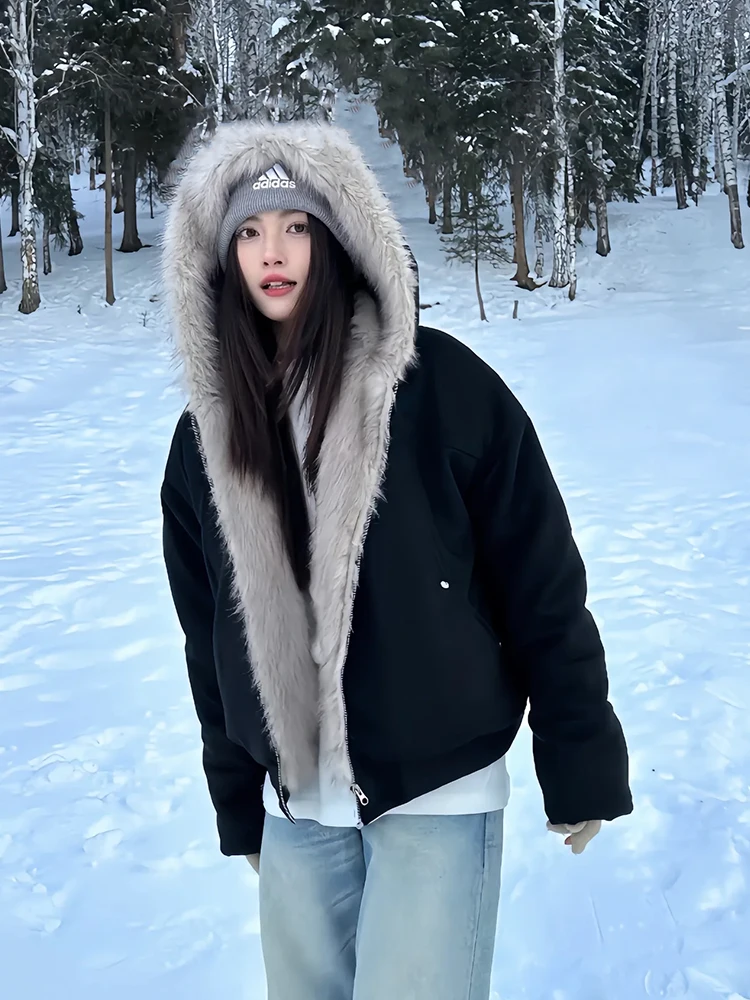 

Теплая мужская хлопковая куртка в американском стиле Cleanfit, зимнее пальто с капюшоном и мехом, повседневная молодежная одежда из полиэстера...