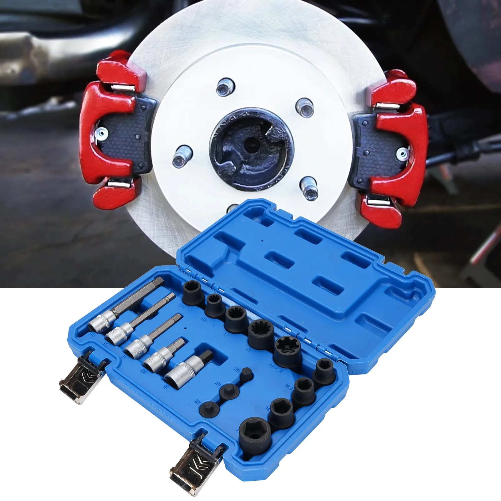 

17 Pcs Brake Caliper Socket Set 11.5 20 22mm H7 H8 H9 CR MO Steel Portable Brake Caliper Removal Tool Kit