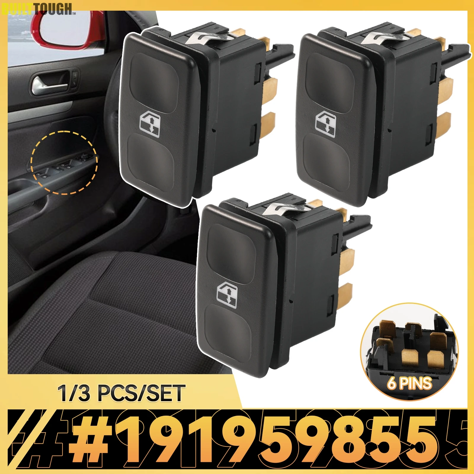 3pcs 191959855 Electric Window Control Switch Console Button For VW Caddy Jetta Polo 6N Golf GOLF MK2 1985-1992 GTI 6K0959855A