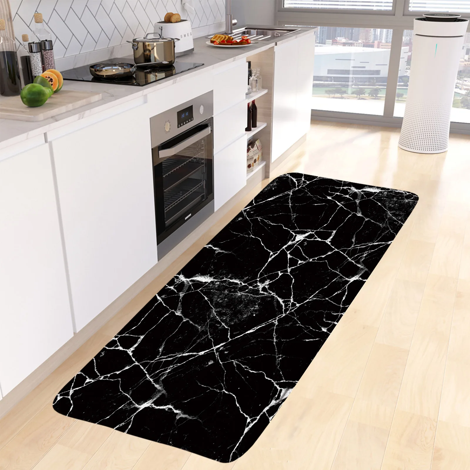 Abstract Marble Kitchen Floor Mat Black Blue Green Modern Geometric Design Room Long Carpet Home Decor Anti-slip Rugs Bath Mats