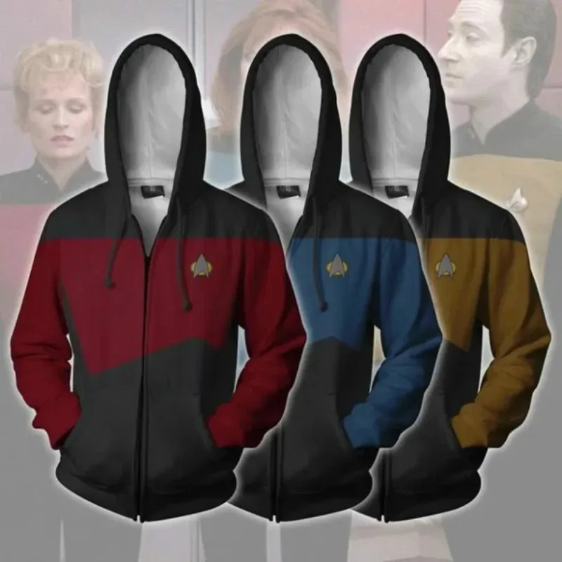 2025aaa StarTreks Halloween Kostuum Kapitein TNG De Volgende Generatie Hoodies Rood Geel Blauw Jasje Man Vrouwen Top Uniform f