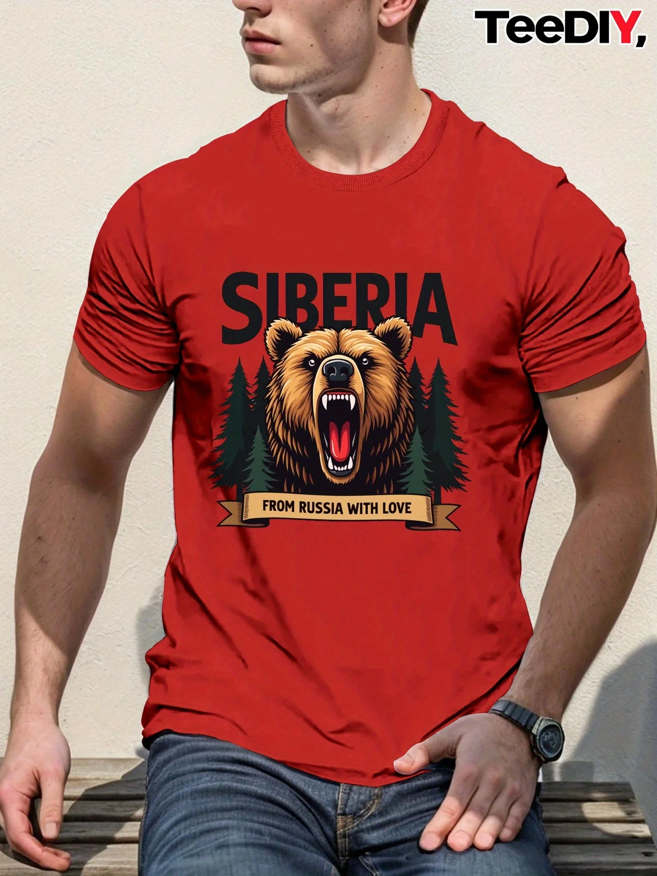 

Siberia Bear From Russia T-Shirt 100% Cotton O-Neck Short Sleeve Summer Casual Mens T-shirt Streetwear