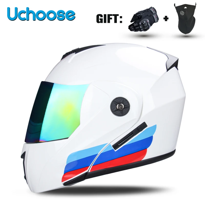 Uchoose Unisex Motorcycle Helmet DOT Certification Double Lens Cross Section Helmet Safety Modular Flip Helm Helmet With Visor