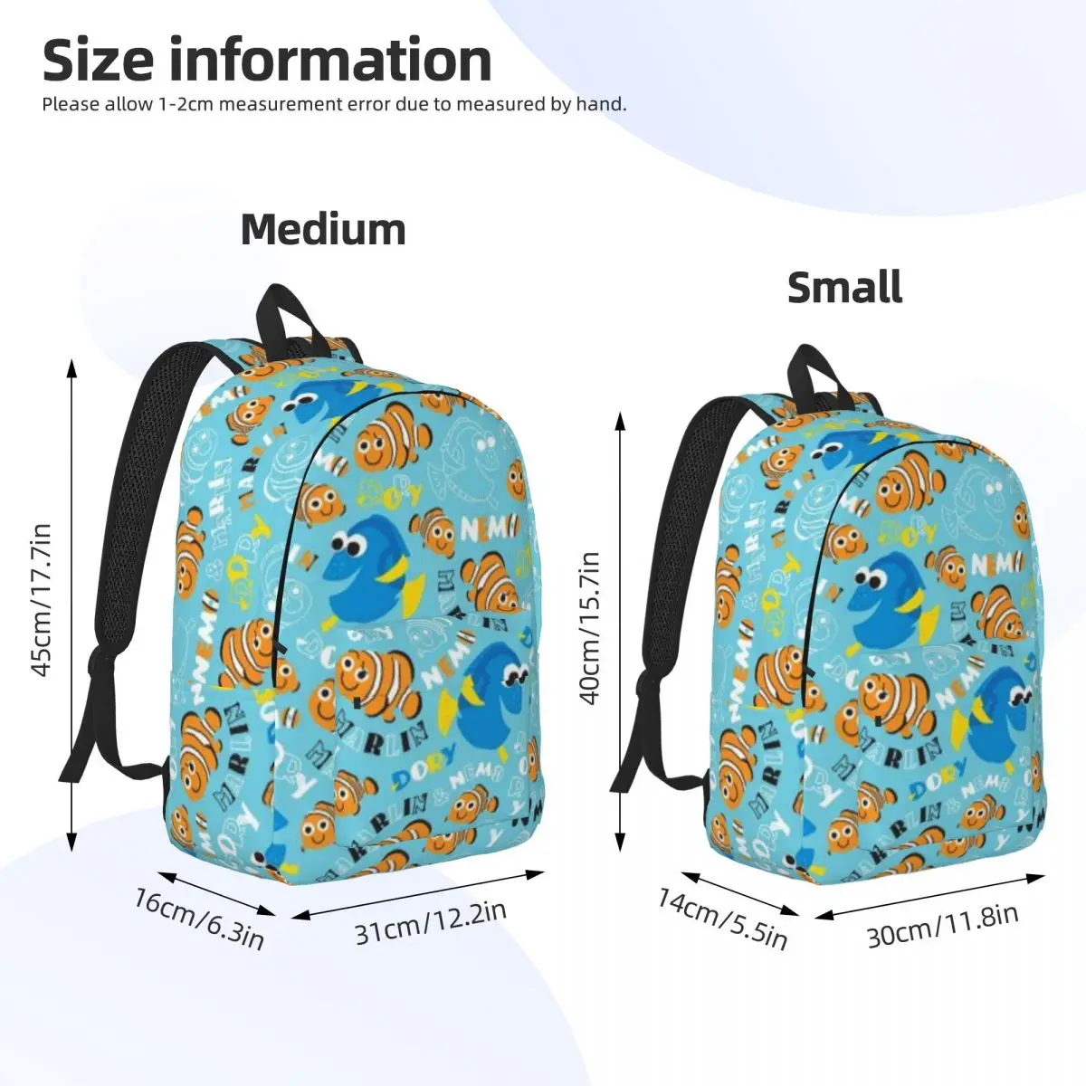 Tas sekolah ringan motif Finding Nemo Dory dan Nemo untuk sekolah, luar ruangan, belanja, kantor 15in 17in