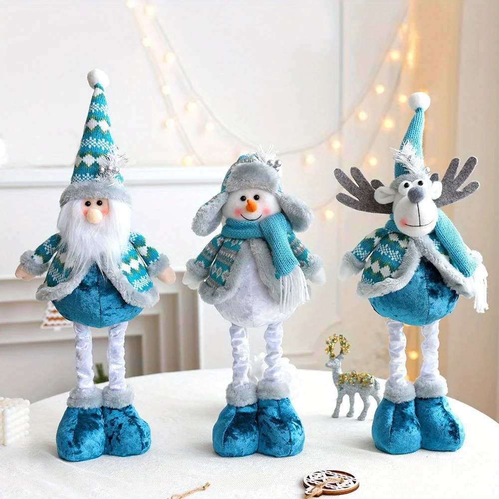 Christmas Telescopic Figurines - Glam Style Metal and Cloth Collectible Decorations, Santa Snowman Reindeer Design - Electricity