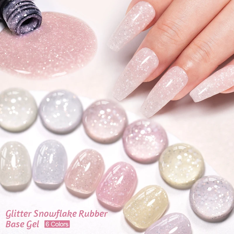 7ml Glitter Snowflake Rubber Base Gel 2 In 1 Self-leveling Gel Nail Polish Semi Permanent Soak off UV LED Gel Nail Art Varnish