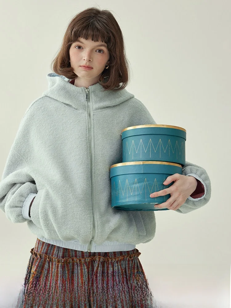 

AMUU Original Winter Women's Loose Batwing Sve Hooded Zipper Coat 60 Wool Casual Commute Sle Long Sve Regular Length