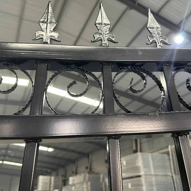 تخصيص 14ft 16ft 20ft أسود قطع علوية من الحديد المطاوع سياج مزدوج بوابة درب متأرجحة #5