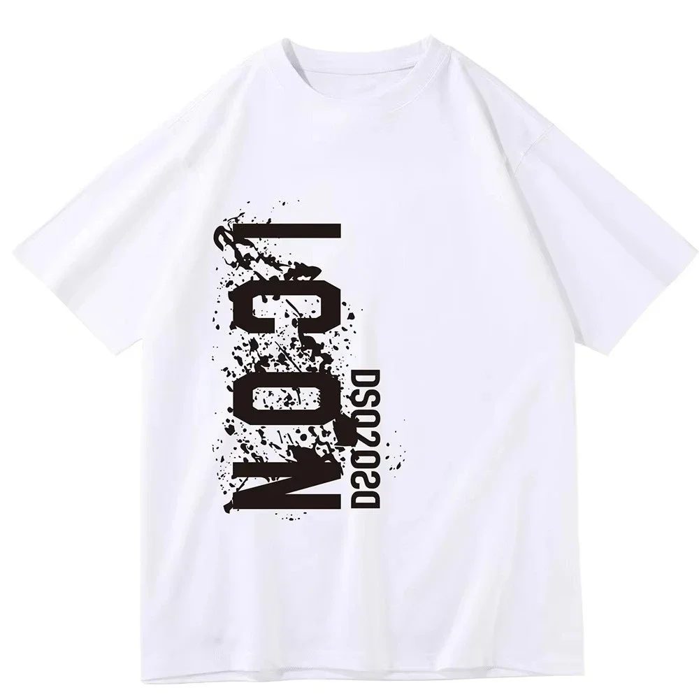2026 Men's Oversized T Shirt Splash Ink Vertical Letter Graphic Print Short Sleeve Cotton Streetwear Unisex Tee