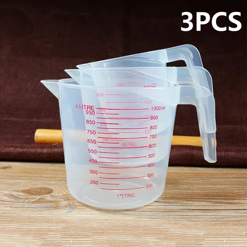 

Новинка, 3 шт., 250/500/1000 мл, мерные чашки, пластиковый кувшин, цифровые кухонные инструменты, весы, инструменты для выпечки, аксессуары для таймера FK037