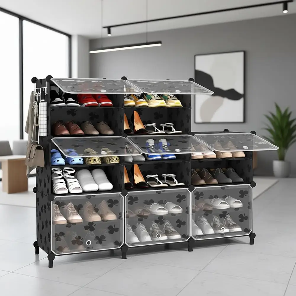 

8-ярусный пластиковый шкаф для хранения обуви на 32 пары для спальни, прихожей, черный