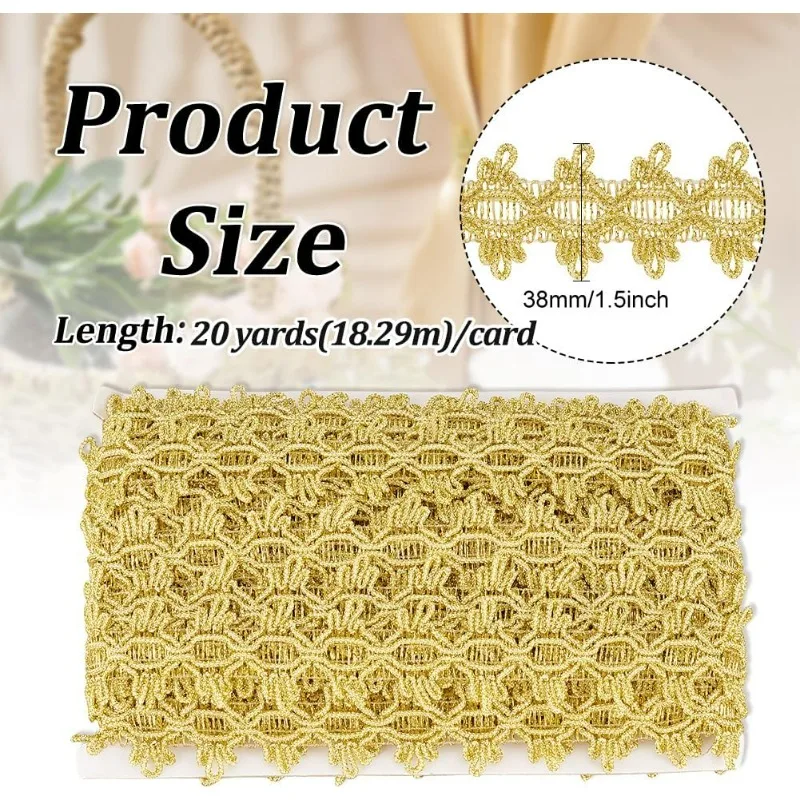 20 Yards Metallic Braid Trim 38mm Wide Gold Metallic Gimp Braid Trim Floral Pattern Embellishment Lace Trim DIY Crafts Sewing