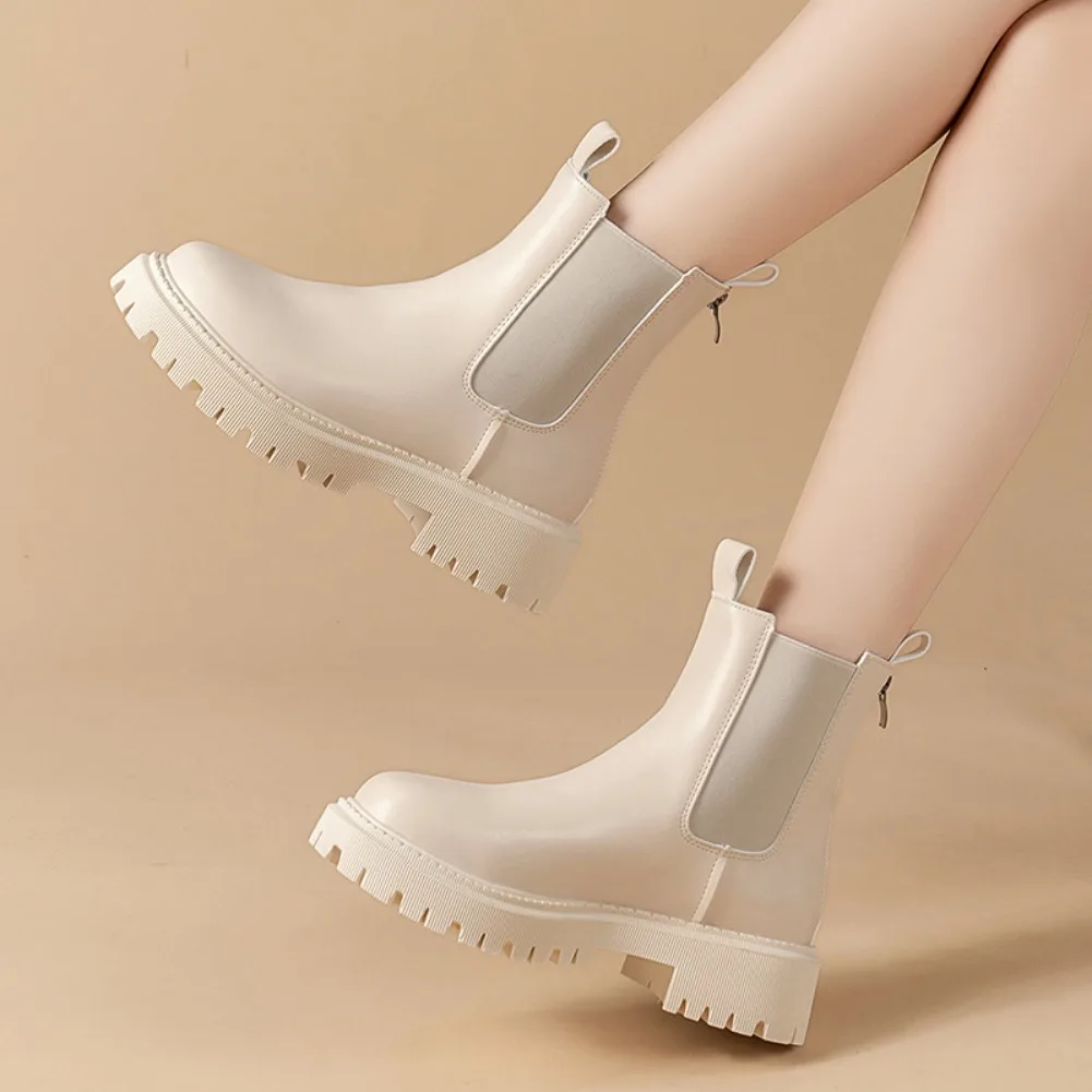 

New Autumn Winter Chelsea Boots 2025 Women Platform Black Beige Ankle Boots For Women Fur Short Chunky Punk Gothic Shoes