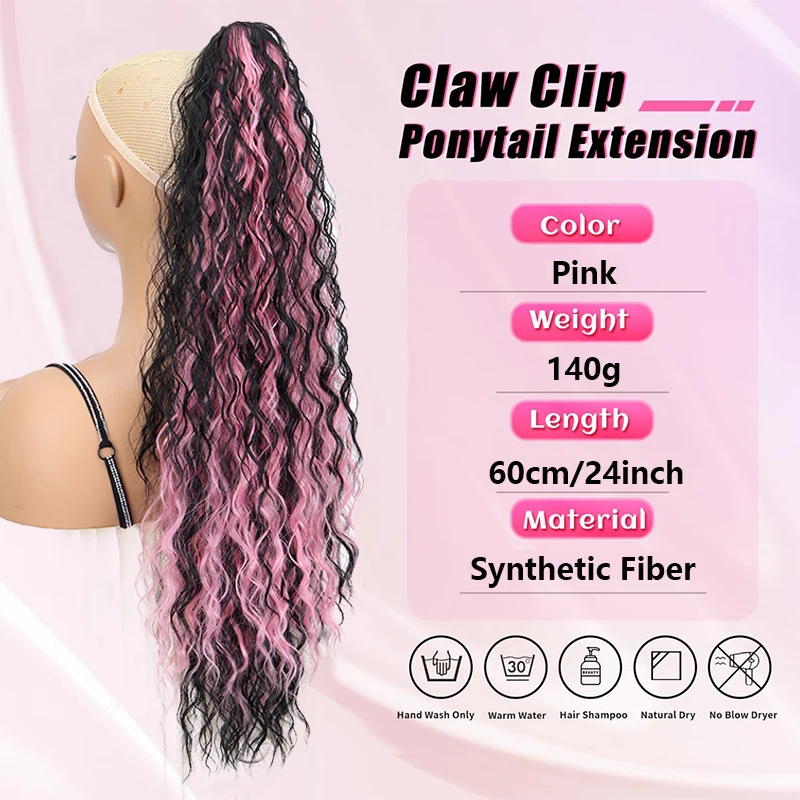Ombre Claw Clip Ponytail Extension,Long Water Wave Synthetic Hair,Adds Volume and Feminine Charm for Daily Wear,Parties,Cosplay