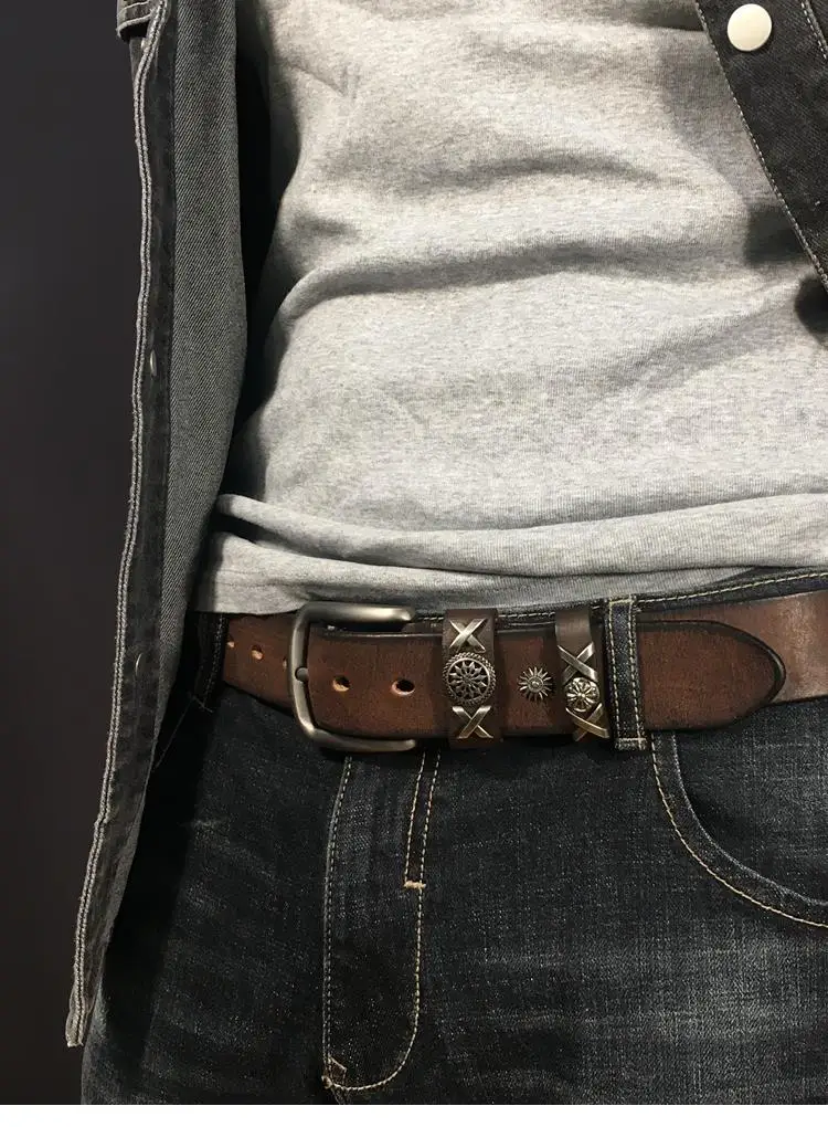 

Fashion Casual Leather Belts Luxury Brand Pin Buckle First Layer Cowhide Men Women Jeans Decoration Full with Retro Belt Brown
