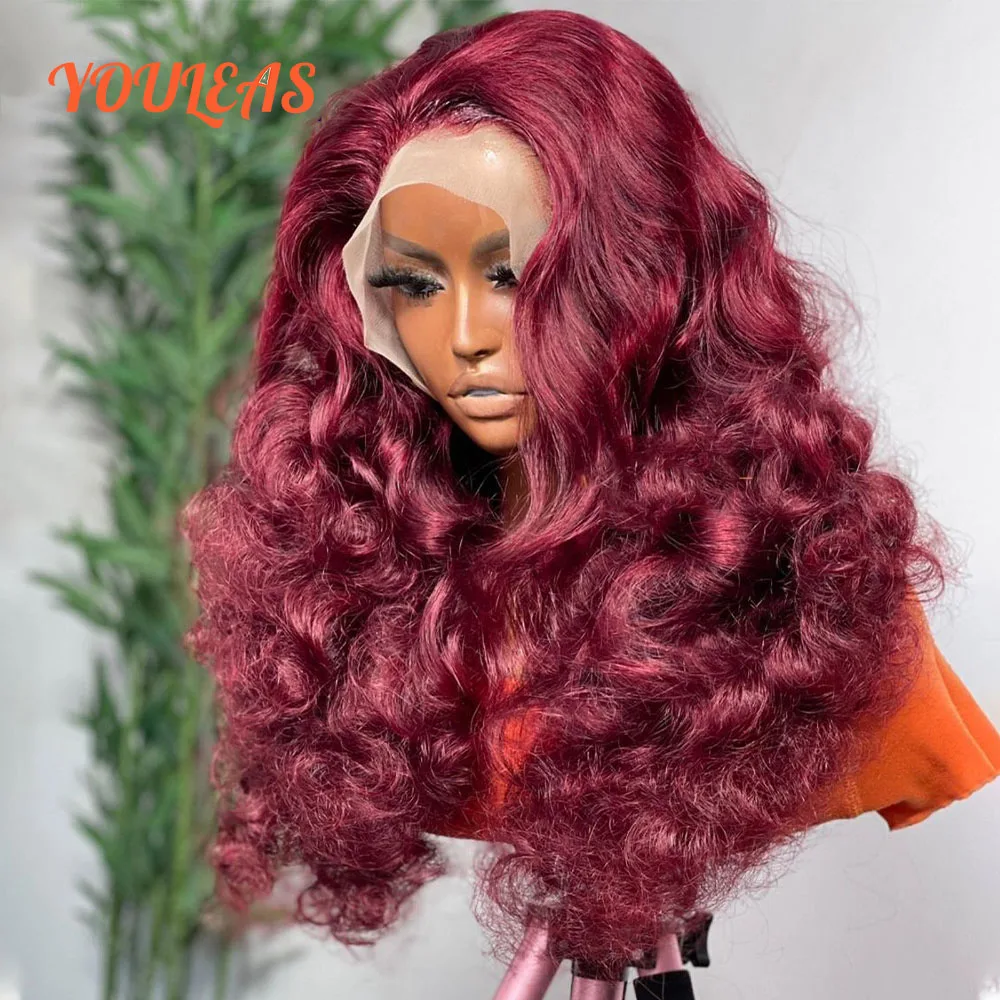 

400% Density Burgundy 13x4 Transparent Lace Front Glueless Wig Pre Plucked Human Hair Ready To Ready 99J Colored Human Hair Wig