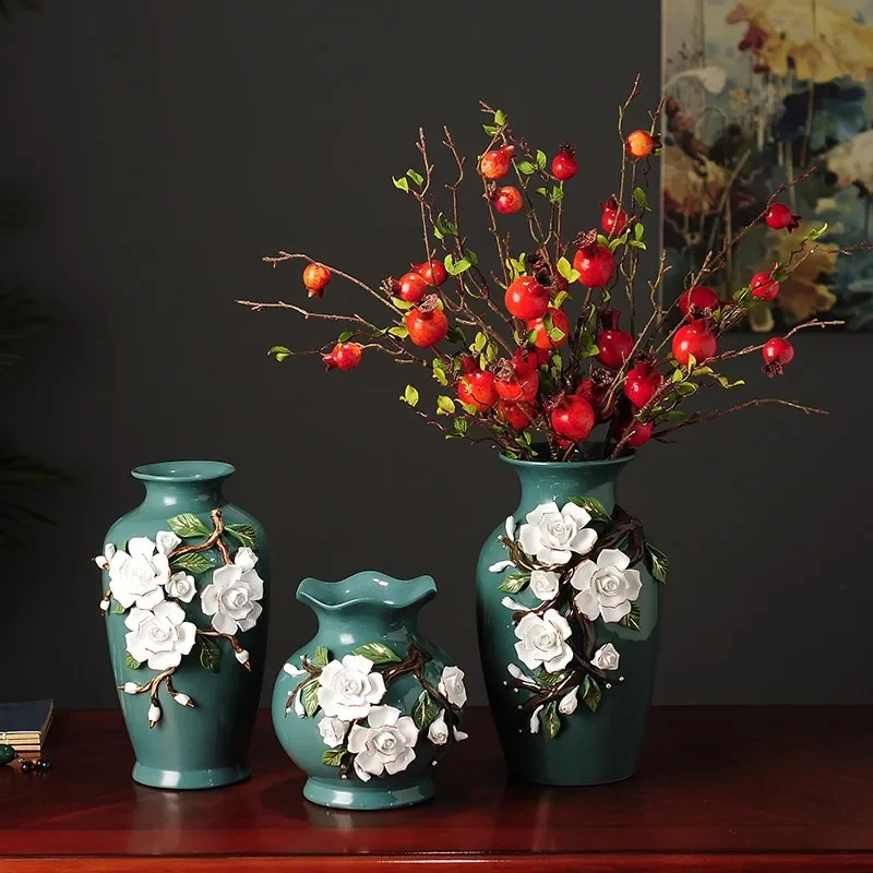 Ceramic vase New Chinese-style living room ornament TV cabinet Desktop Bogu frame Flower arrangement Creative home decoration