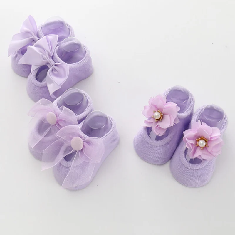 3Pair/lot New Baby Socks Lace Flower Bow Girls\' Baby Socks