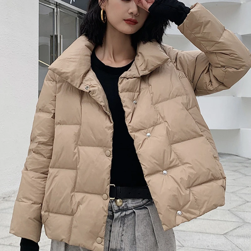 Korean Fashion Casual Padded Cotton Coats Stand Collar Single Breasted Loose Warm Jackets 2024 Fall Winter Solid Elegant Parkas