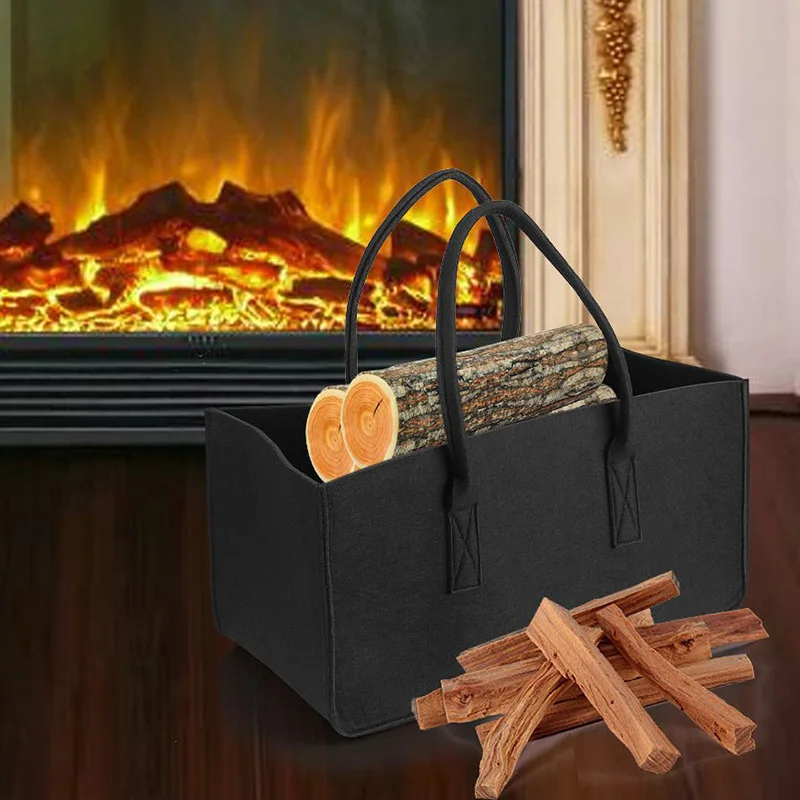 Fireplace Wood Felt Storage Bag Basket Magazine Rack Firewood Pocket,Felt Foldable Firewood Holder Basket