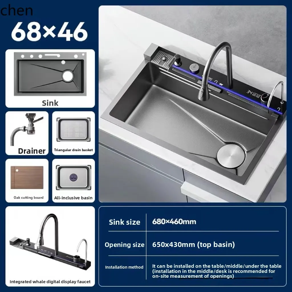ZML Sink Large Single Bowl Undermount Household Kitchen Vegetable Washing Basin 304 Stainless Steel Dishwashing Sink