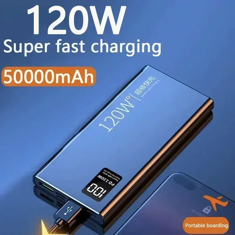 New Power Bank 50000mAh 120W Dual Port Super Fast Charging Portable EXternal Battery Charger For iPhone Xiaomi Huawei Samsung