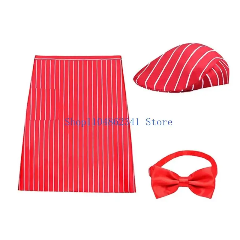 5asd 3-teiliges 1950er-Jahre-Kellner-Kostüm-Set, Kellnerin-Kostüm, Halloween-Cosplay-Kostüm, Sodas-Jerk-Kostüm, Streifenschürze,