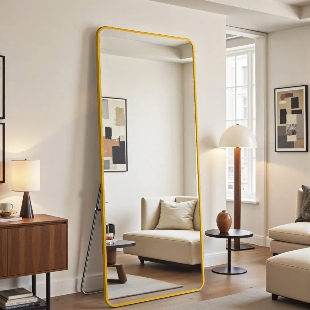 

ShatterProof 60 X20 Round And Square FullLength Mirror With Aluminum Alloy Frame, Standing Floor Mirror For Bedroom, Living Roo