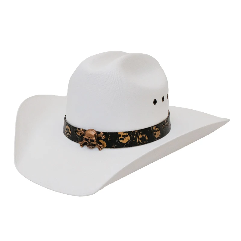 

Women Retro Vintage Skull Leather Belt Yellowstone Outdoor Beach American Western Wide Brim Cowboy Cowgirl Sun Hat 57-61cm