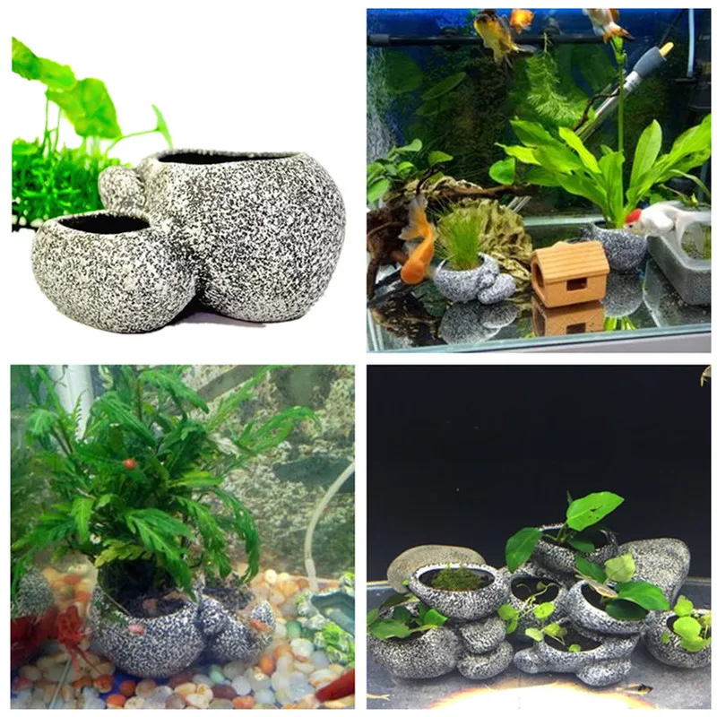 Aquarium Plant Bonsai Stone Pot Fish Tank Stone Cave Decoration For Fish Breeder Bonsai Shelter Filter