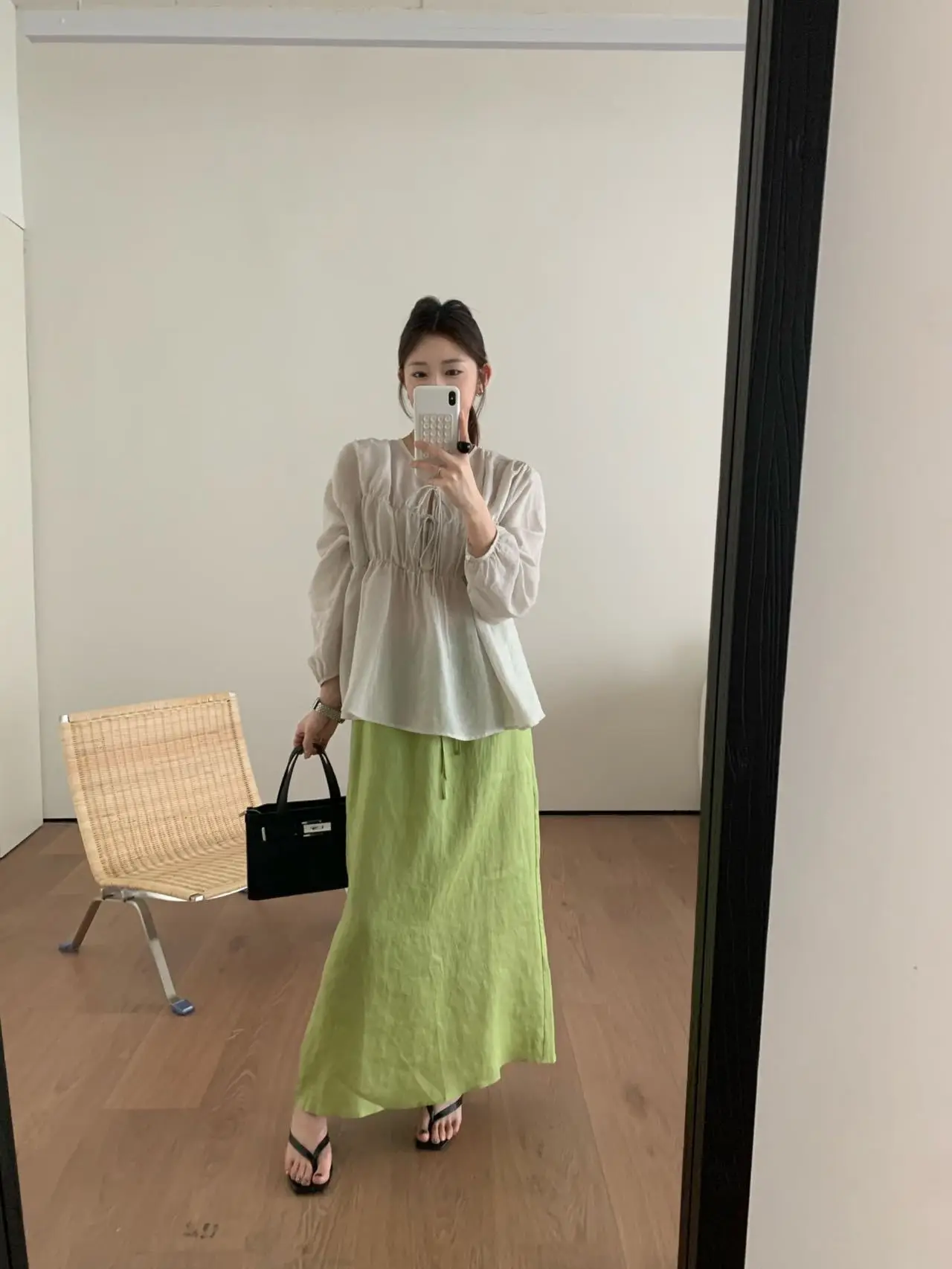 

Lilian Sweet Anti-Aging Long Sleeve Shirt Women Loose Slimming Top round Neck Tie Dressed up Commute Style Breathable Springwear