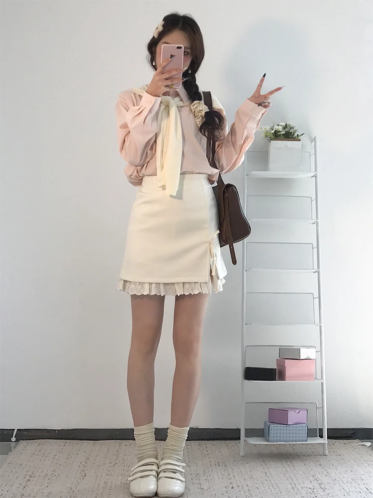 Abito coreano Sle dimagrante Abito lungo da donna Sve irt e sciarpa Set in due pezzi Autunno Faion ort Gonna aderente Sle