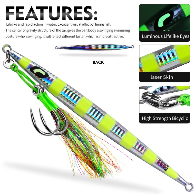 2026 Heavy Weight Fast Sink Jig 60g-200g Flexible Fast Action Luminous Vertical Fishing Jig Bait 5Pcs For Deep Sea Boat Fishing view 3
