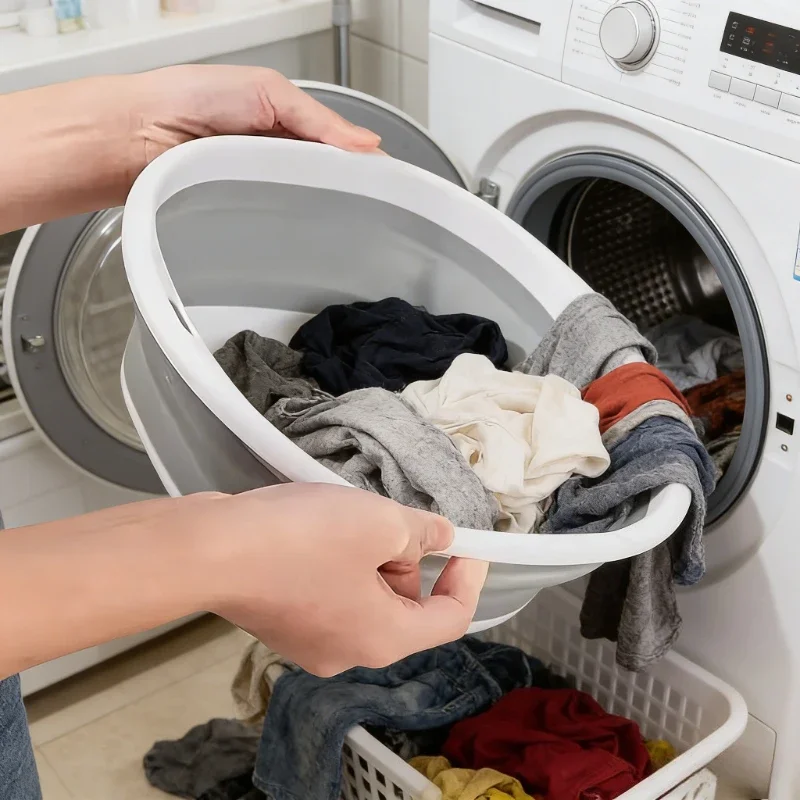 Collapsible Laundry Basin with Hanging Hole, Portable Foldable Basket for Washing Face Foot, Dirty Clothes Transfer & Storage