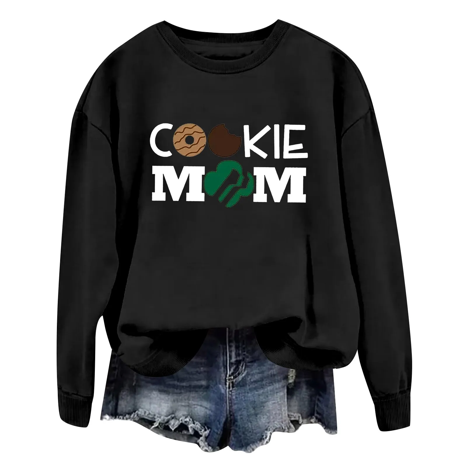 Women's Fashion Round Neck COOKIE MOM Letter Printed Hoodie Dressy Zip up Hoodie Women Front Zip Yoga Top