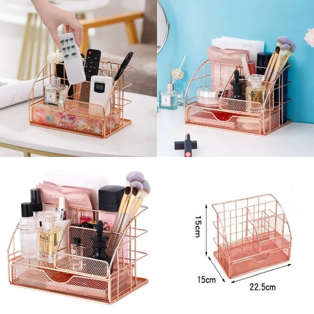 Stylish Desktop Iron Stationery Rack - Compact Organizer for Documents, Pens & Makeup Brushes, Ideal for Students & Office Use,