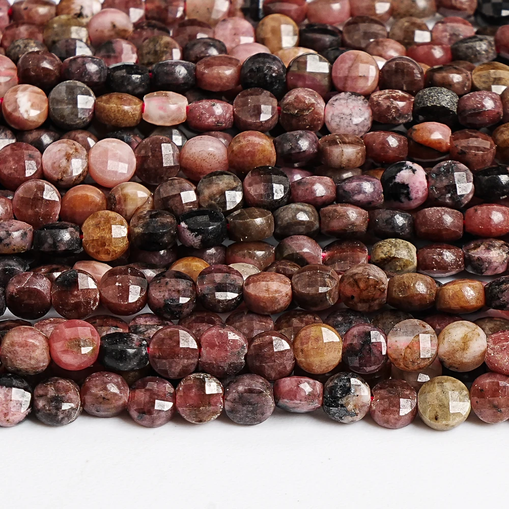 

4 мм черный, красный родонит, плоские круглые геометрические бусины, натуральные прокладки из кабошона для современных браслетов в стиле бохо, ювелирные изделия