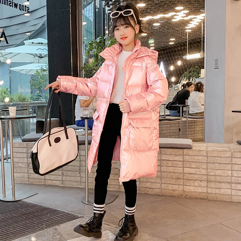 ZOETOP Winter Children Girl Shiny Waterpoof Cotton Jacket Teenager Girl Hooded Casual Thicken Warm Parkas Kids Coats For Girls