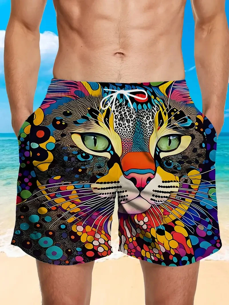 2025 Fashion Cute Cat Printed Beach Shorts For Men Women Sports Shorts Fashion Y2k Casual Summer Quick Dry Y2k Swimming Trunks
