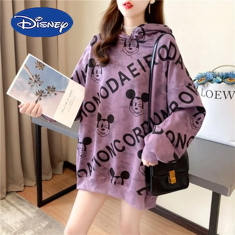 

Disney Mickey Hoodie Sweatshirt Cartoon Fashion Woman's Printed Letter Hoodie Coat Autumn Winter Girls Casual Streetwear Tops