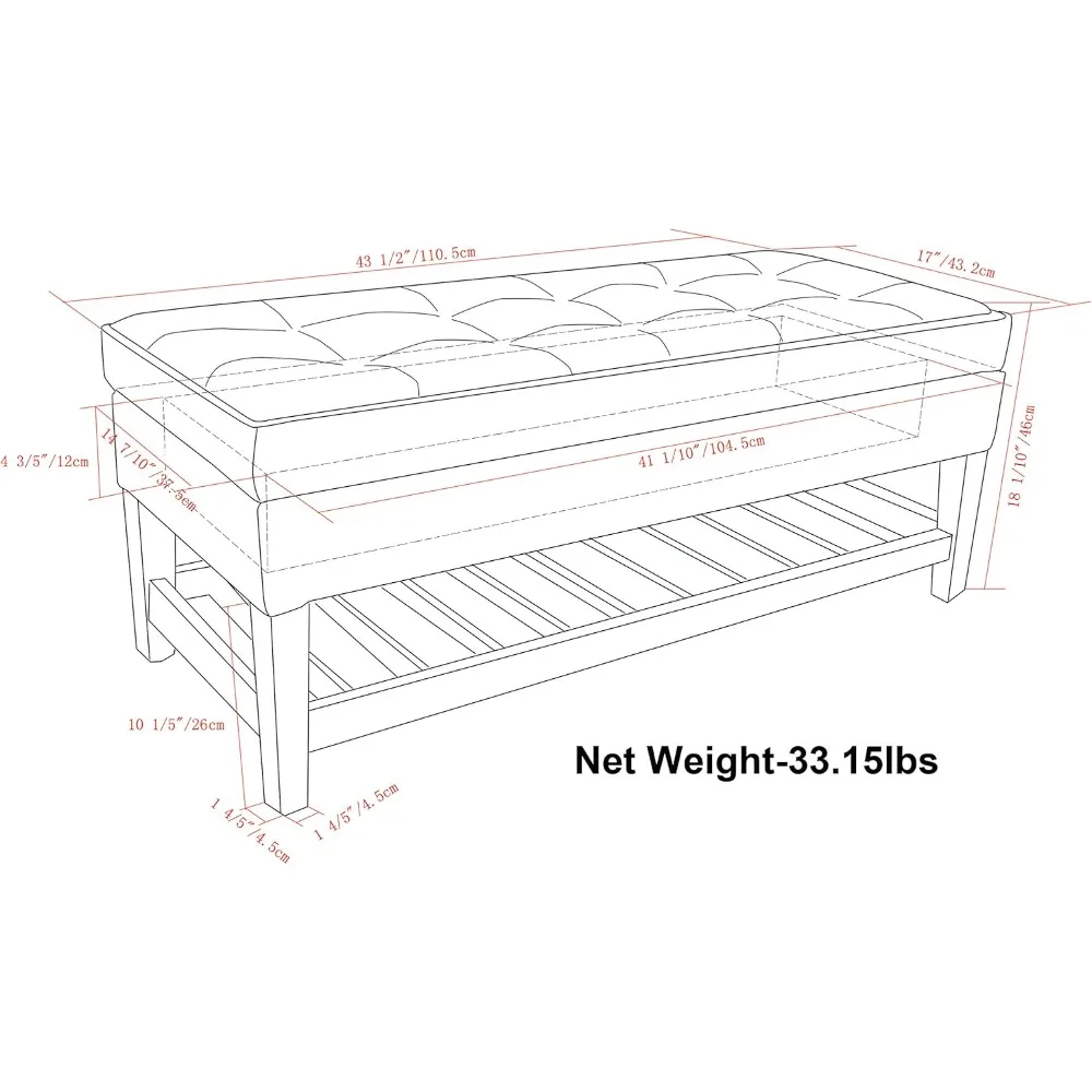 نمط كوزموبوليتان الانتقالي 44 مقعد عثماني للتخزين مستطيل من نسيج الكتان ذو المظهر الرمادي السحابي