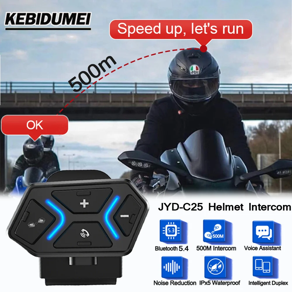 

500M 2-Person Motorcycle Helmet Intercom Headset,Noise Reduction & Voice Assistant Bluetooth 5.4 Waterproof Hands-free Headset