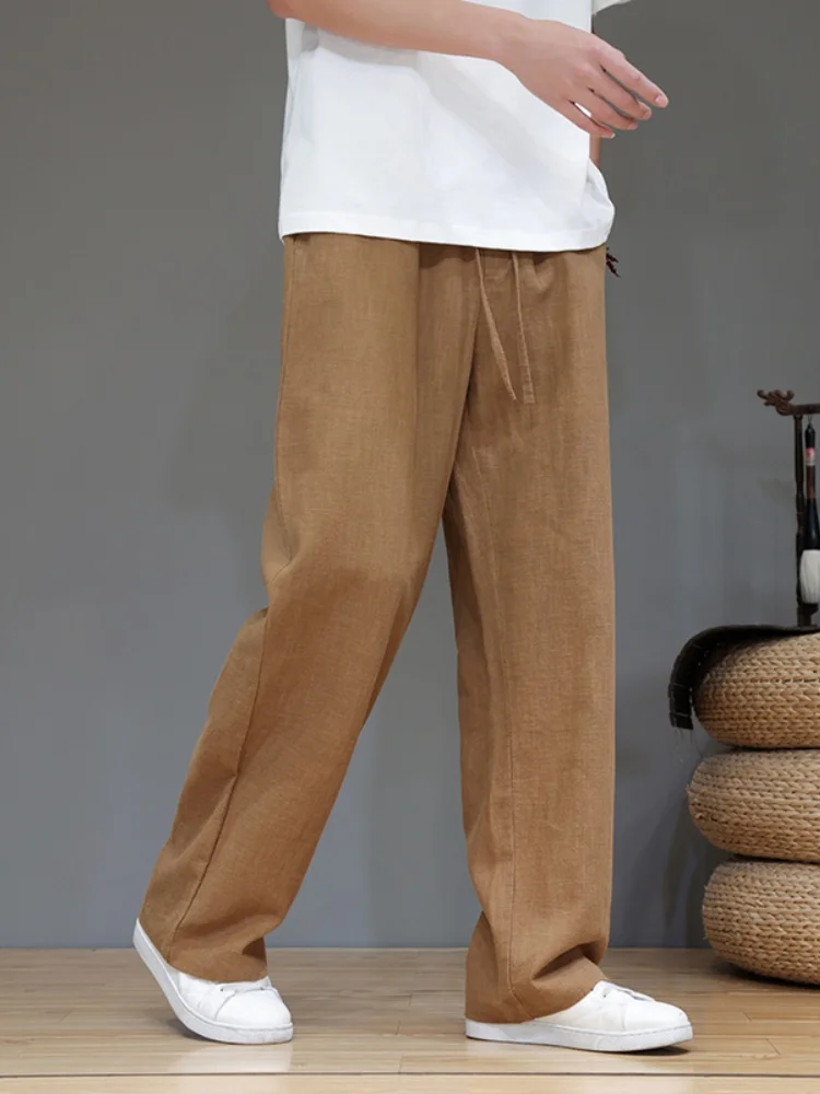 

Men's High-End Casual Pants Summer Thin Linen Wide Leg Loose Drapey Cotton Linen Trousers Breathable Comfortable Straight Leg