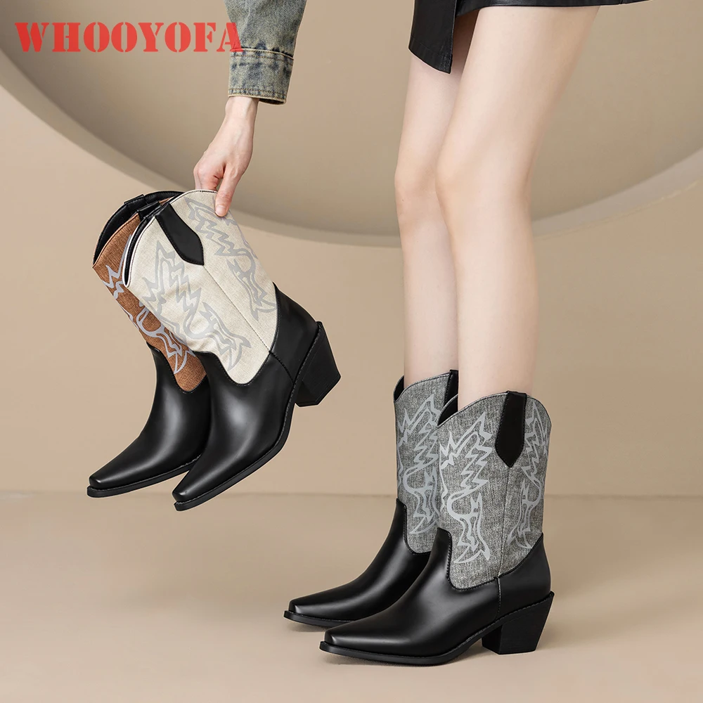 

2025 Новые зимние повседневные черные коричневые женские ботинки до середины икры для верховой езды, женская обувь на высоком квадратном каблуке, большие размеры 10, 43 46