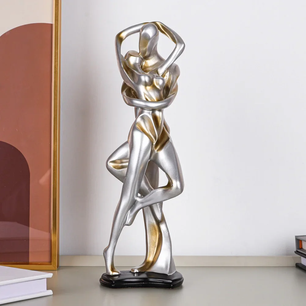 Creative Wedding Gift Hug Dancer Vintage Silver Home Decor Resin Model Abstract Sculptures Living Room  Wine Cabinet Decoration